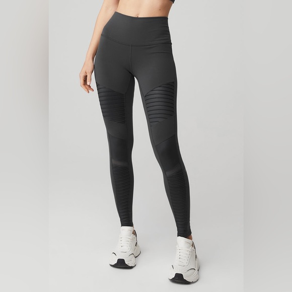 ALO Yoga Pants - ALO high waisted leggings moto Anthracite/Anthracite Glossy dark grey small